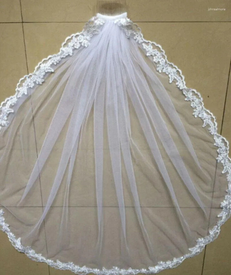Voiles de mariée blanc ivoire, accessoires de mariage, bord en dentelle avec peigne, bout du doigt