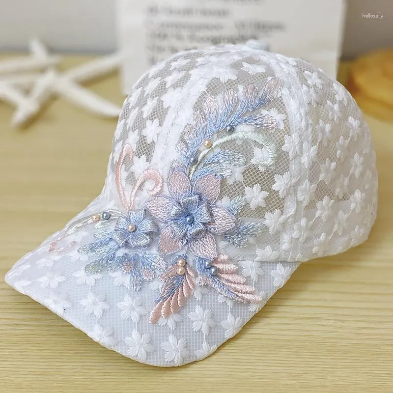 Bollmössor Flower Whit For Women Outdoor Decorate Travel Hats Sport Mesh Fashion Lace Hat Summer Baseball Cap Trekking