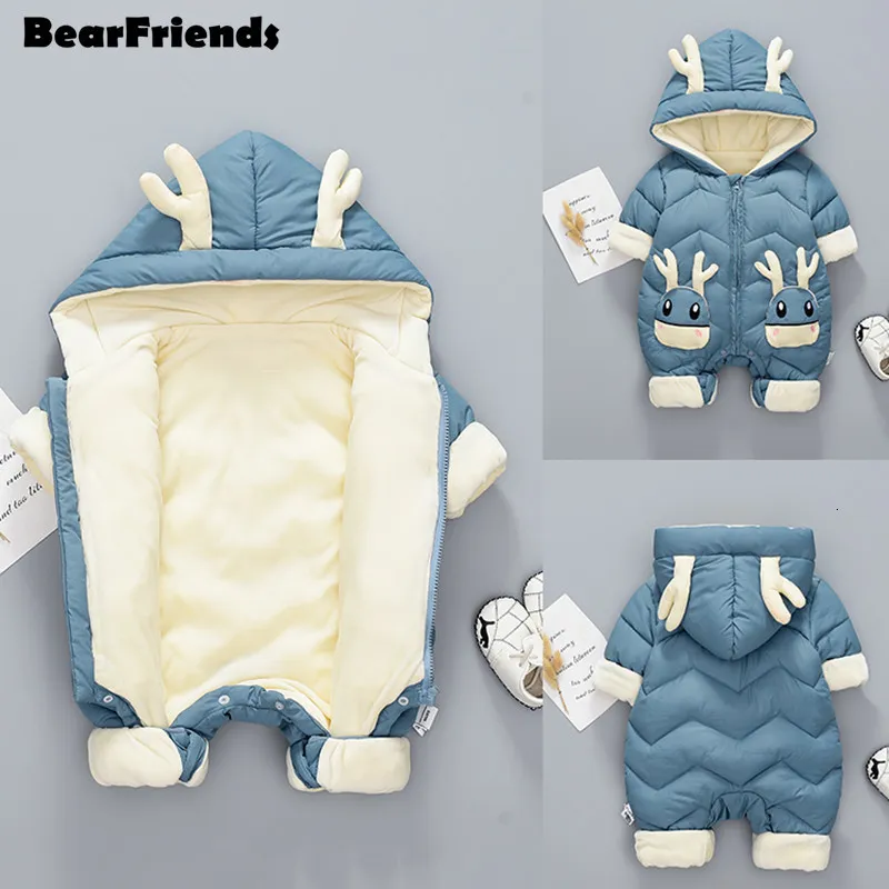 Down Coat 2023 Born Baby Girl Clothes Winter Snowsuit Plus Velvet Thick Boys Jumpsuit 0 3 Years Romper Boy Overalls Toddler 230823