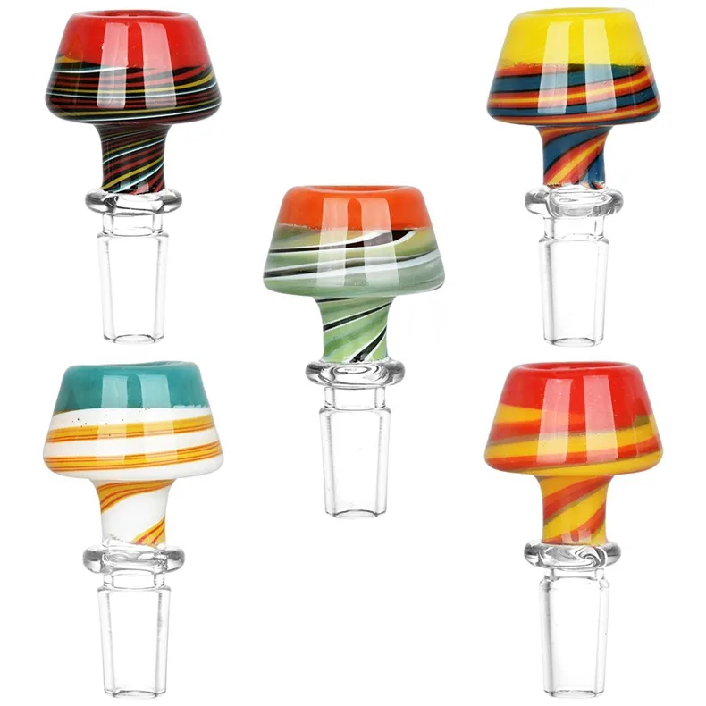 Neuester Stil Buntes Glas Raucher Bubbler 14mm 18 mm männliches Gelenk Trockener Kräuter Tabakfilter Schüssel Öl Rigs Wasserpfahl Bong Downstamm Zigarettenhalter DHL DHL