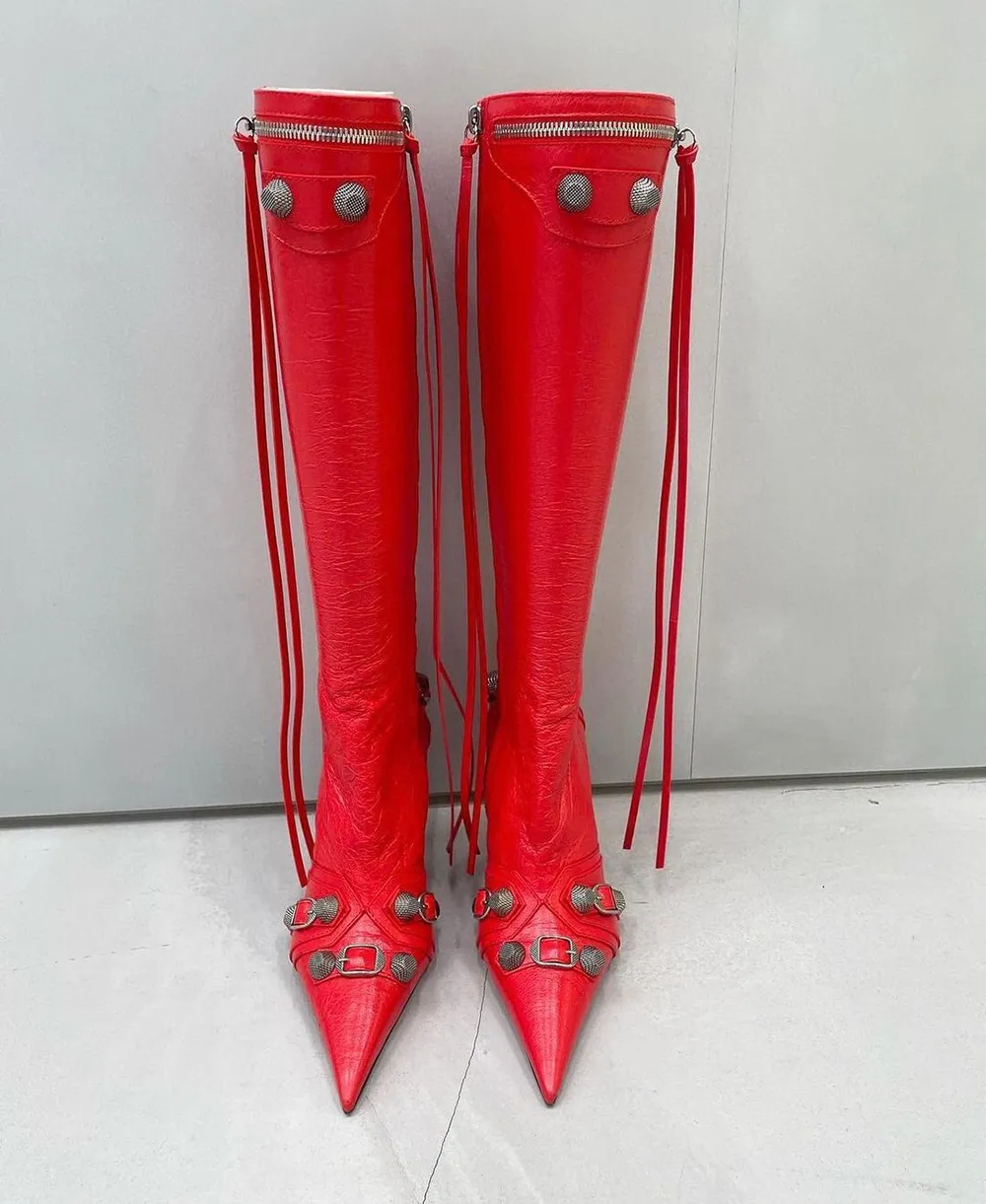 Women's red best sale knee high boots