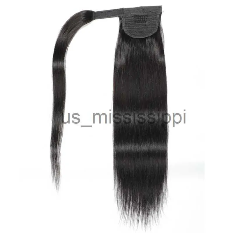 Syntetiska peruker tinashe skönhet rakt wrap runt på hästsvans mänskliga hår för svarta kvinnor ponny svans brasiliansk remy hårklipp i x0823