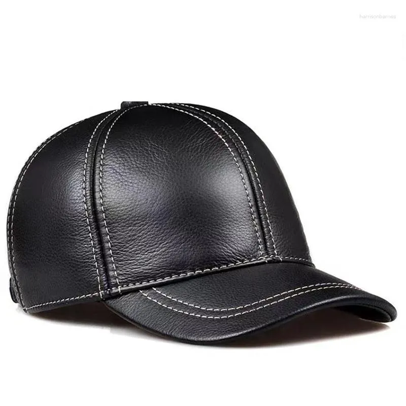 Ballkappen Brand Herren Leder Baseball Cap Top Layer Cowide Herbst Winter Dome European American Freizeit Lange Krempo -Ohr -Protektor Hut