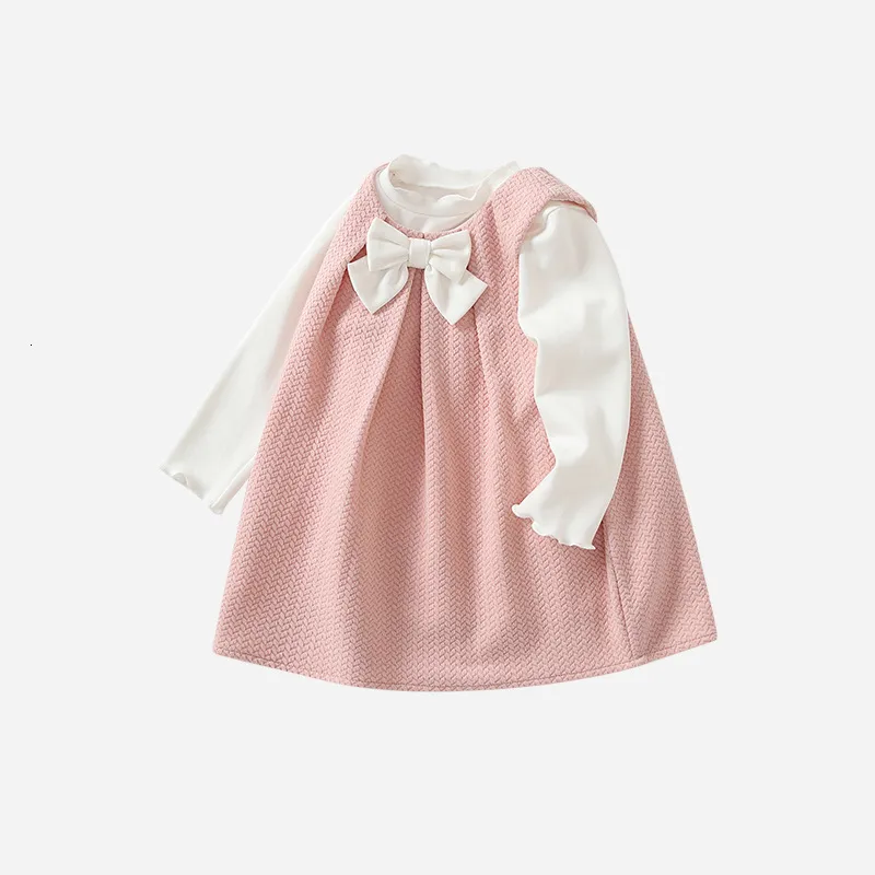 Rompers 2023 Spring Autumn Baby Girls 2PCS Clothes Set Cotton Long Sleeve Bottoming Tops Knotbow Sundress Suit Toddler Outfits 230823