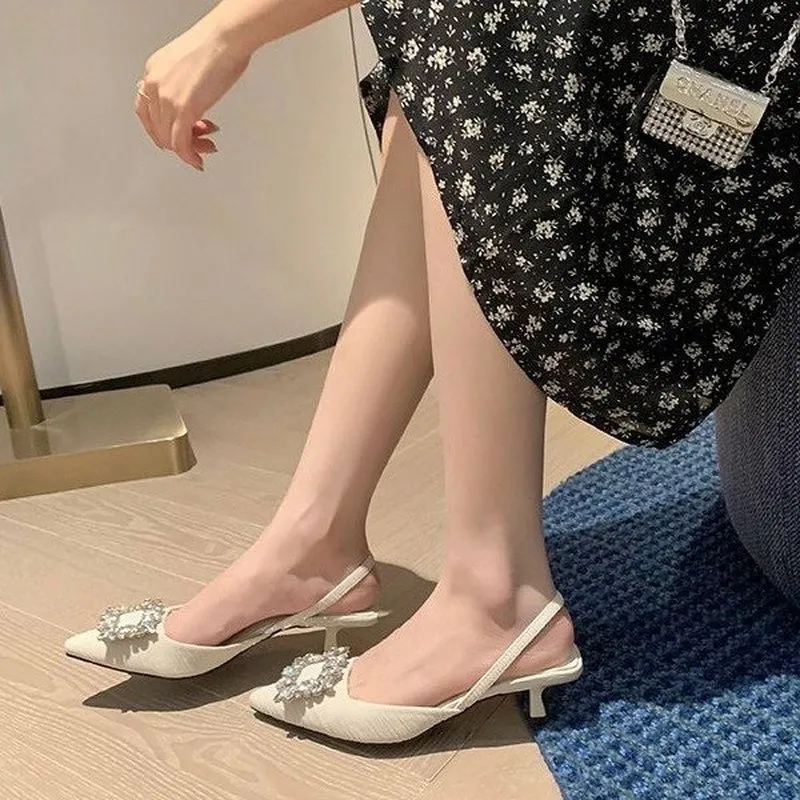Vestido de verão do verão 130 Ladies bombas fivela quadrada ponta pontiagueira de sandálias de salto alto