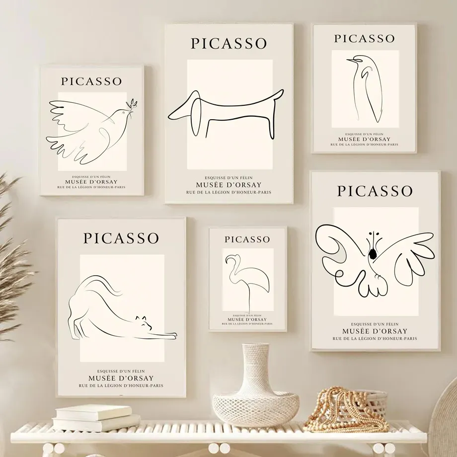 Linea di pittura di tela Animal Dog Cat Dove Flamingo Art Nordic Minimalista Picasso Poster e Stampe Immagini da parete per decorazioni per la camera da letto Dontina NO WO6