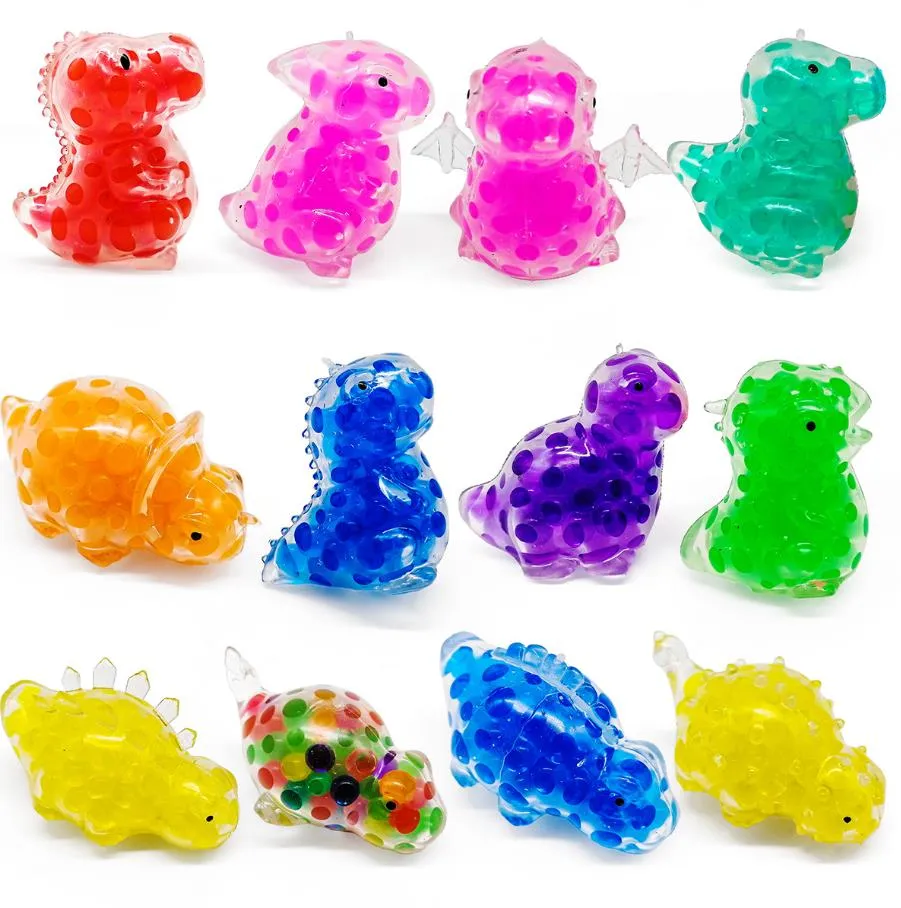 Squishy Stress Balls Decompression Dinosaur Toy Colorful Gel Water Beads Balls Inside Birthday Present Goodie Väskor