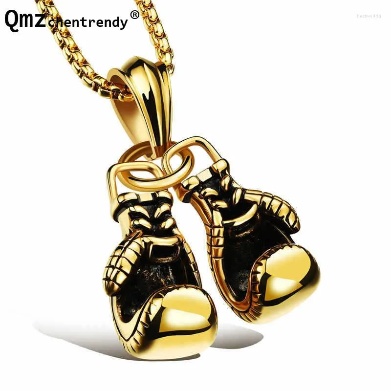 Pendant Necklaces Sports Black Golden Gloves Charm Necklace Sporty Jewelry Stainless Steel Fist Chain Jewlery For Men Women