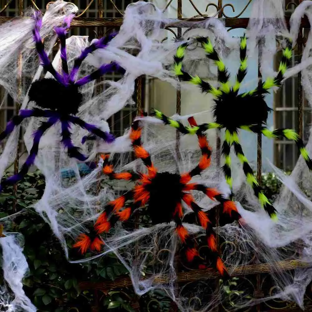 Andere feestelijke feestartikelen Black Spider Plush Spider Halloween Engy Black Spider Net SpiderWeb Halloween Party Prop Decor Haunted House Home Decorations L0823