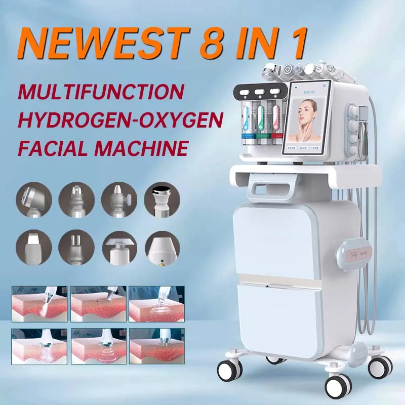 8 en 1 Hydra Facial Water Microdermabrasion Analyse de la portée du visage Spray Vide Tête noire Enlèvement Diamant Peau Peeling Rajeunissement de la peau Machine d'élimination des rides