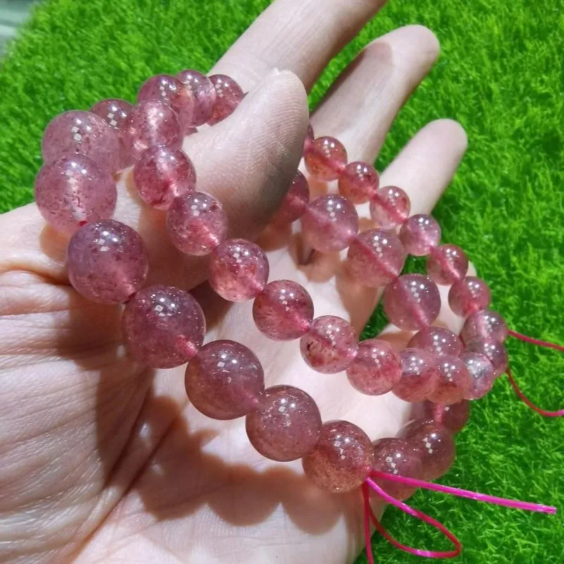 Strand Natural Strawberry Quartz Bracelet Women Healing Gemstone Fine Jewelry Genuine Pink Crystal Bracelets Bangle Girlfriend Mom Gift