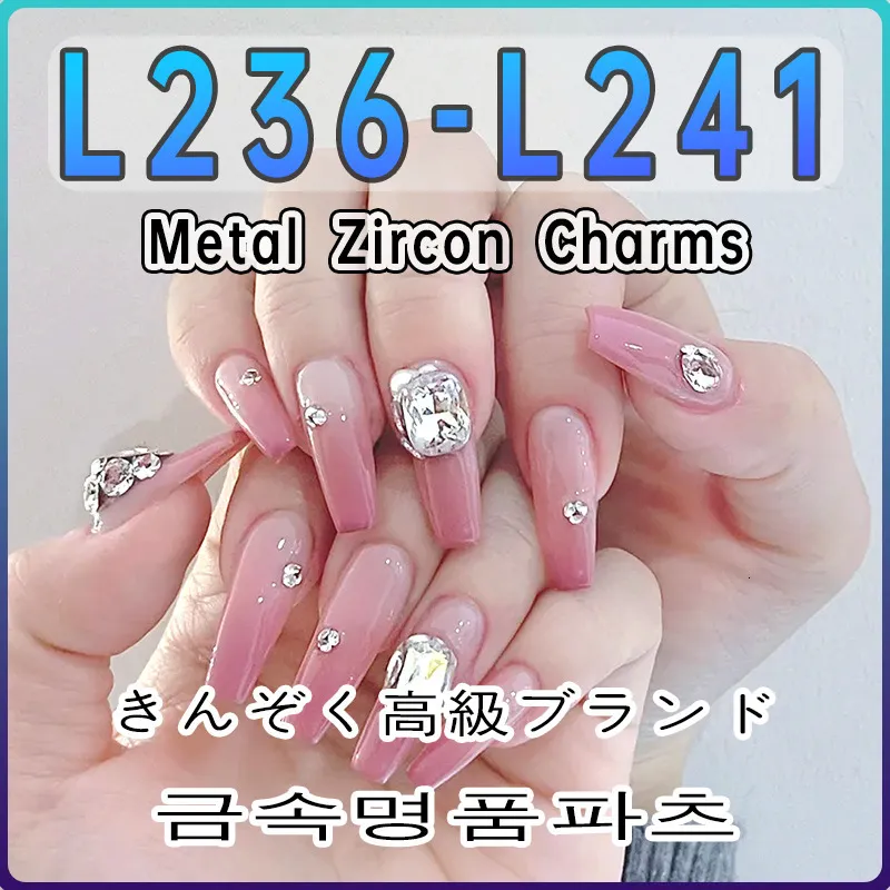 Nagelkonstdekorationer 10 stycken/pack L236-L241 Metal Zircon Luxury Nail Charms Gold Silver Nail Professional Decoration Manicure Diy Accessories 230822