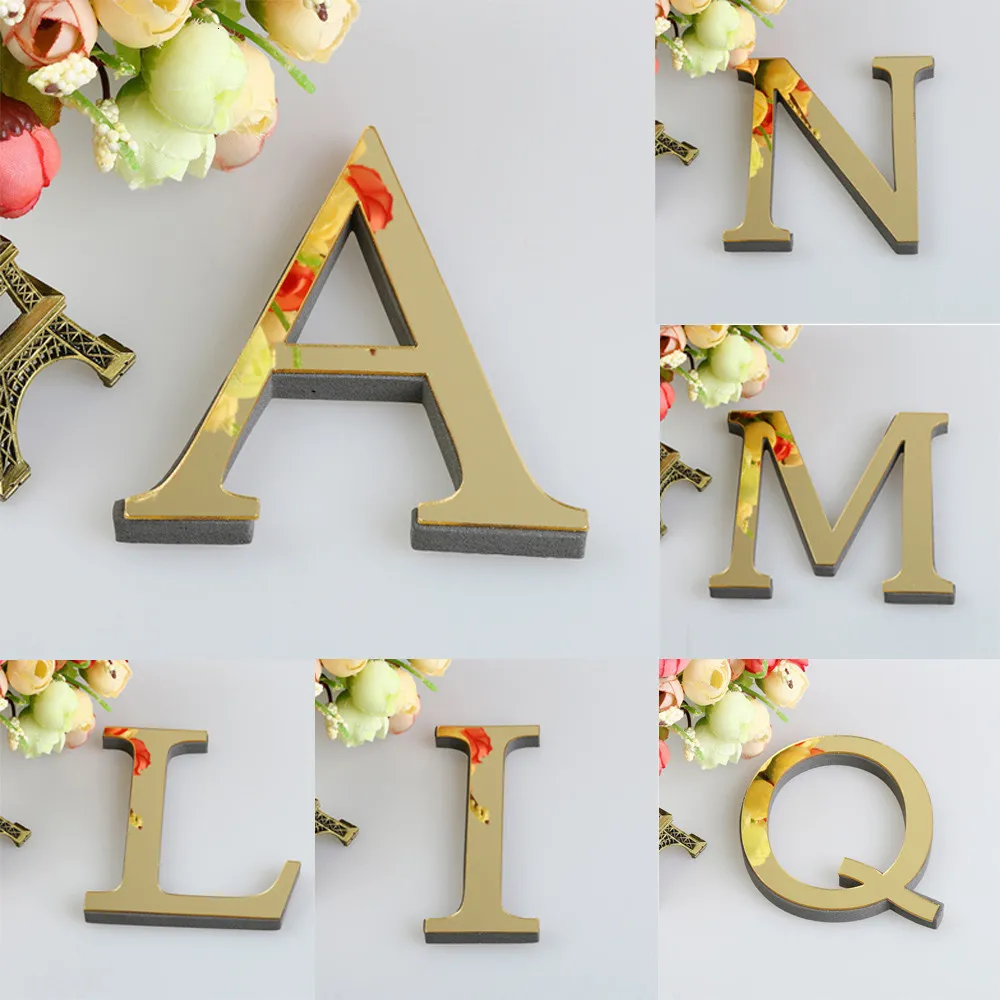 Naklejki ścienne DIY 3D Mirror 26 Litera Nazwa Alphabet Wedding Love English Home Decor Art Mural 230822