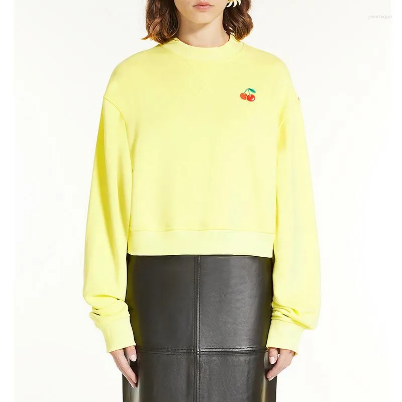 Sweat-shirt à capuche pour femmes, vêtement européen et américain, broderie de fruits et cerises, jaune, court, début d'automne