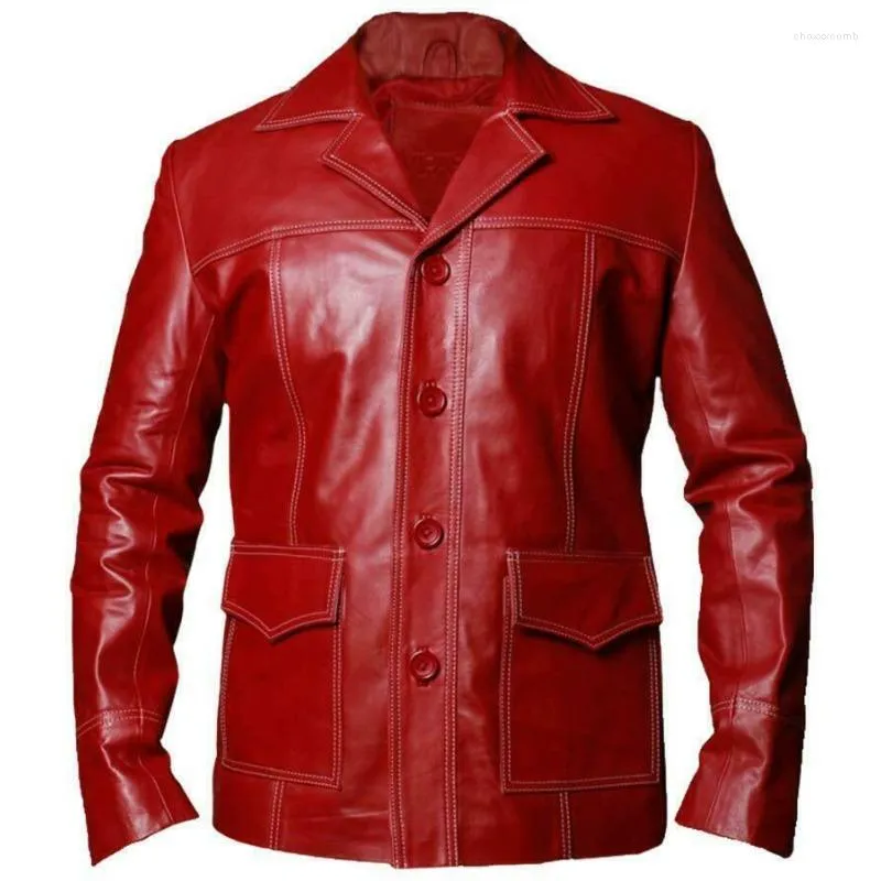 Vestes pour hommes Veste en cuir rouge Authentique peau de mouton Tendance de la mode européenne et américaine