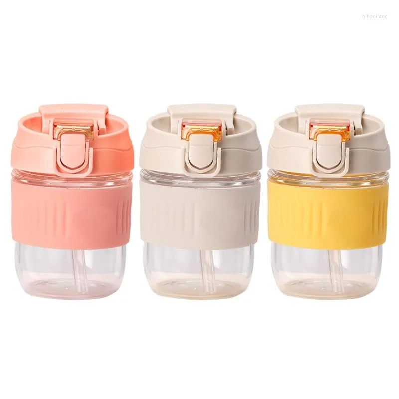 Wine Glasses P82E 350/550ml Glass Water Bottle With Straw Portable Drinking Leak-proo