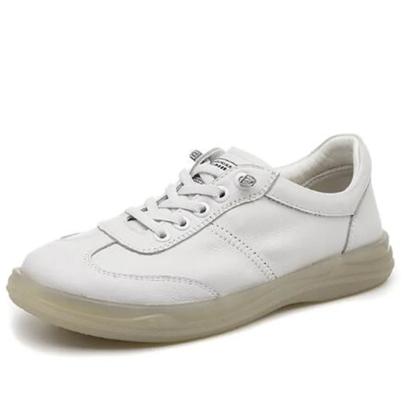 Chaussures habillées Top Soft Cowhide Blanc Femme Baskets Confortables Allmatch Tempérament Plat Dames Cuir 230823