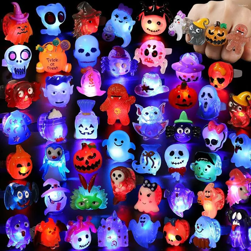 Party-Dekoration, 24/48 Stück, Halloween-LED-Glühring, Weihnachts-Cartoon im Dunkeln, leuchtende Blitz-Fingerringe für Kinder, Goodie-Bag-Füller
