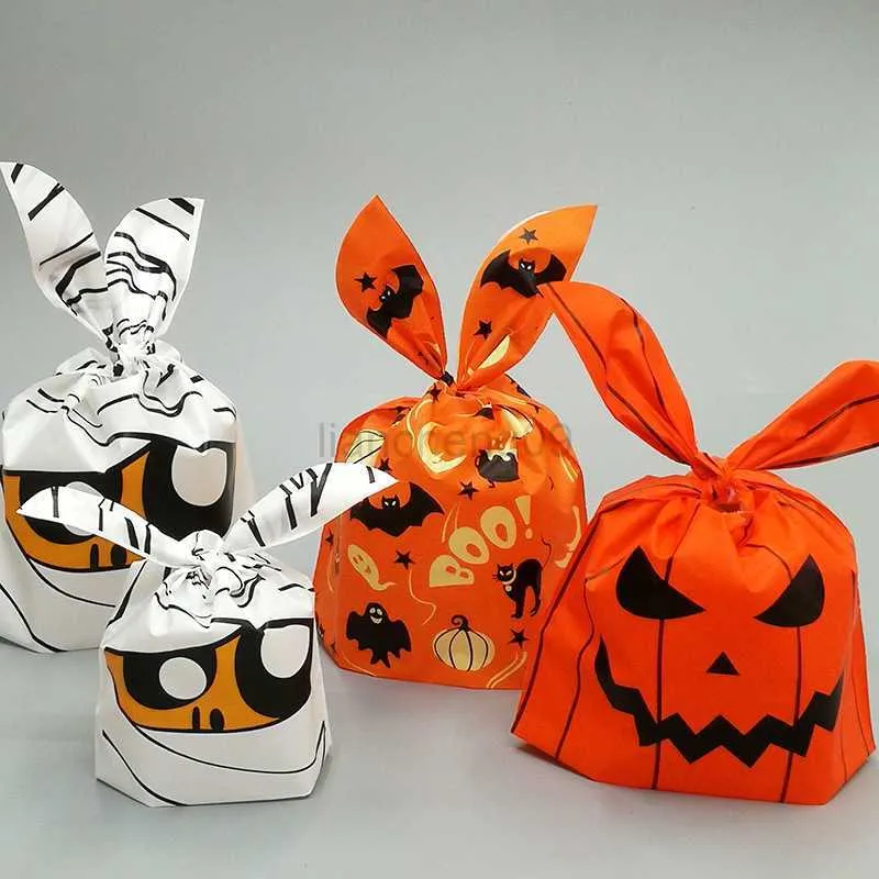 Gift Wrap 25/50 Pcs Halloween Candy Bag Cartoon Pumpkin Bat Treats Gift Bag Trick or Treat Kids Favorite Halloween Party Decorations L0823