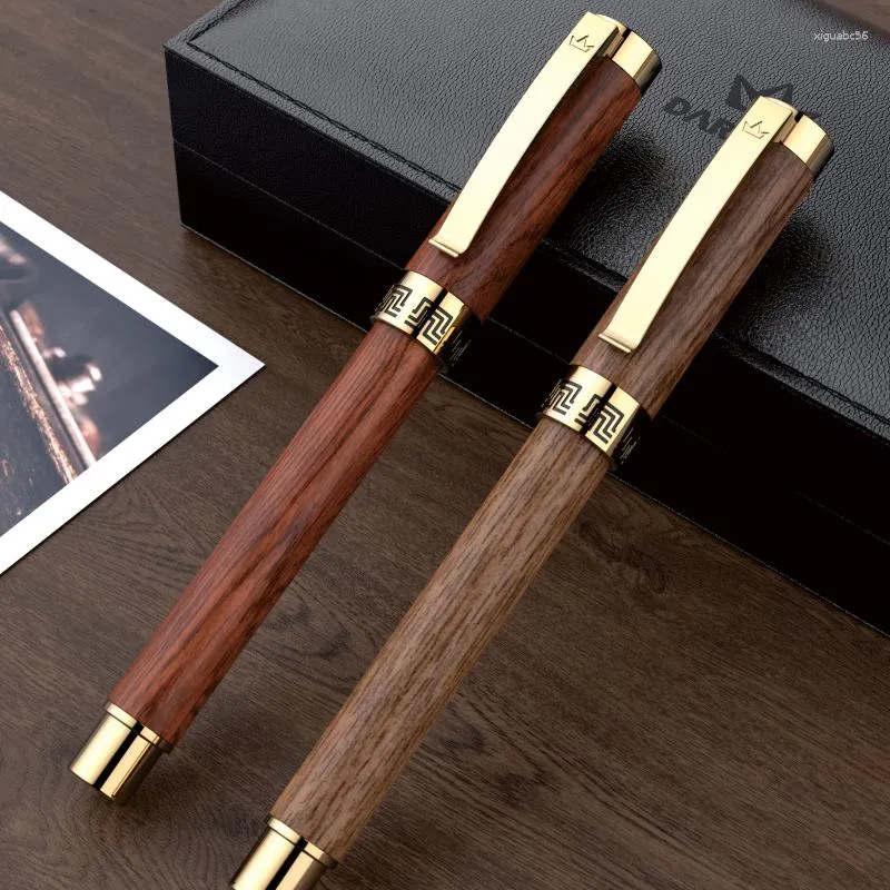 Stylo à bille roulante de luxe en noyer et palissandre, cadeaux d'écriture de bureau, recharge noire, stylos à bille