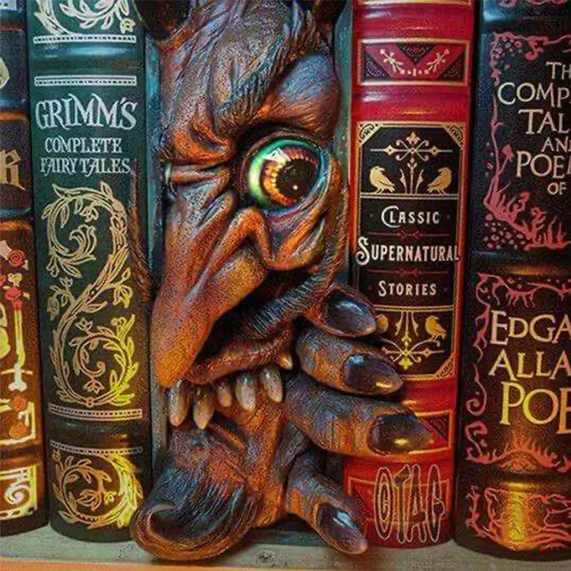 Other Event Party Supplies 10 Styles 3D Monster Bookcases Sculpture Ornament Creative Resin Book Holder Decor Halloween Terror Desktop Bookend Statues 230823