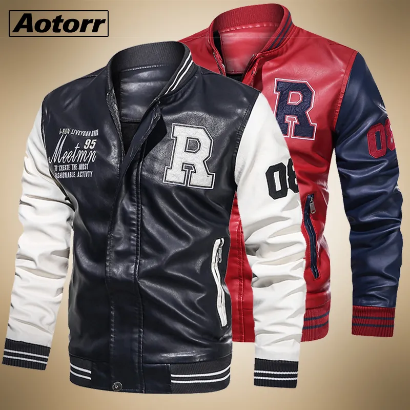 Vestes pour hommes Veste hommes broderie vestes de Baseball manteaux en cuir Pu mâle Slim Fit collège polaire pilote Moto vestes en cuir marque vêtements 230822