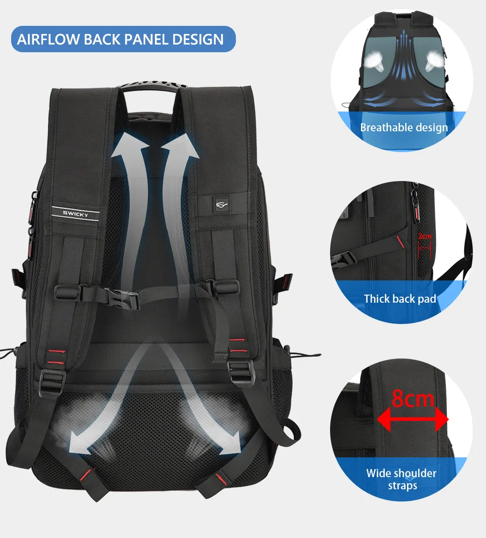 Mochila De Viaje Expandible 40L - SWICKY, Resistente Al Agua, Puerto USB, Antirrobo, Ligera
