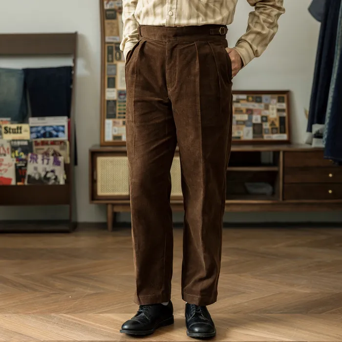 Pantalon Velours Côtelé Homme Coupe Droite - Pantalon Chino Baggy Large Décontracté Confortable