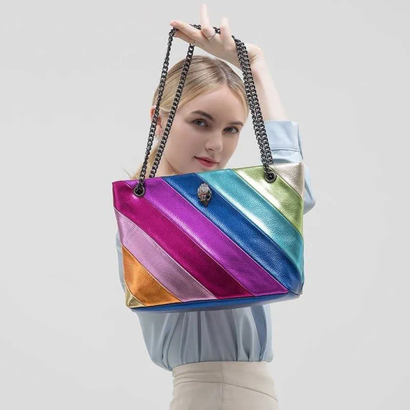 Kurt Geiger Tote Borse da donna Borsa in pelle arcobaleno Catena a tracolla in metallo Testa d'aquila Portafoglio britannico Borsa a tracolla firmata da donna