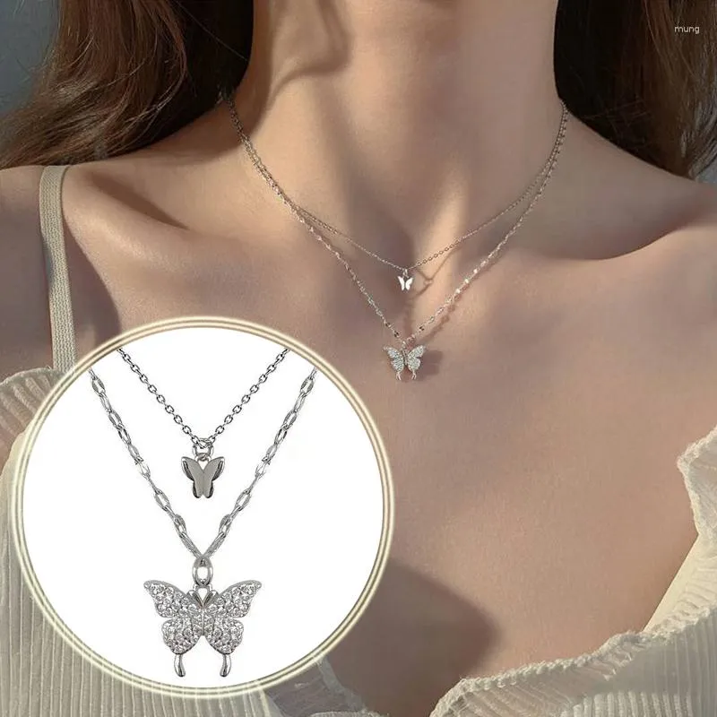 Chaînes Pendentif Papillon Double Couche Bijoux Mode Charme Chaîne Collier Pour Femme