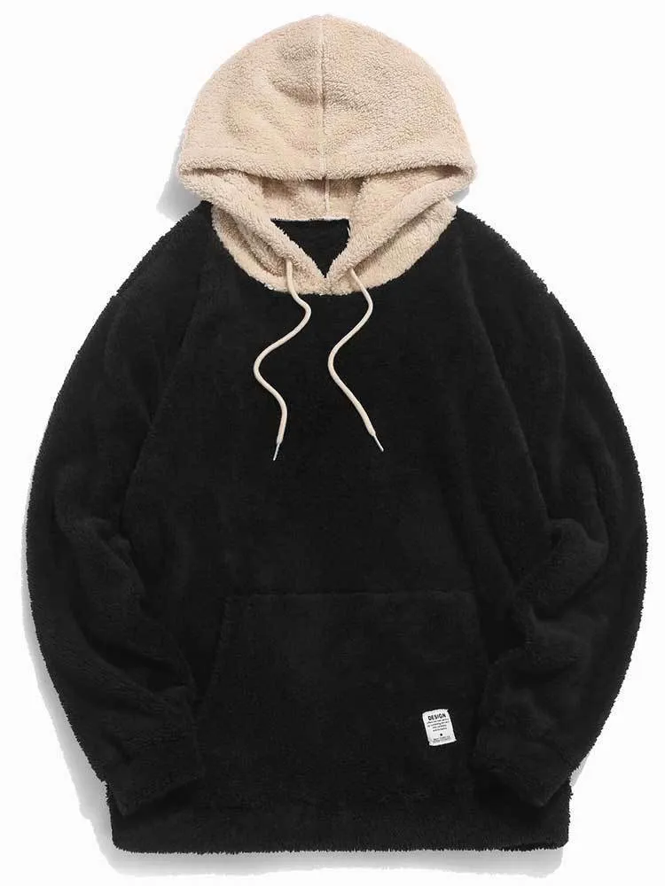 Colorblock Mens Flannel Hoodie With Faux Fur Lining Kangaroo Pocket Perfect For Fall And Winter Streetwear Pullover Style 230822 From Bai01 8.55 DHgate.Com