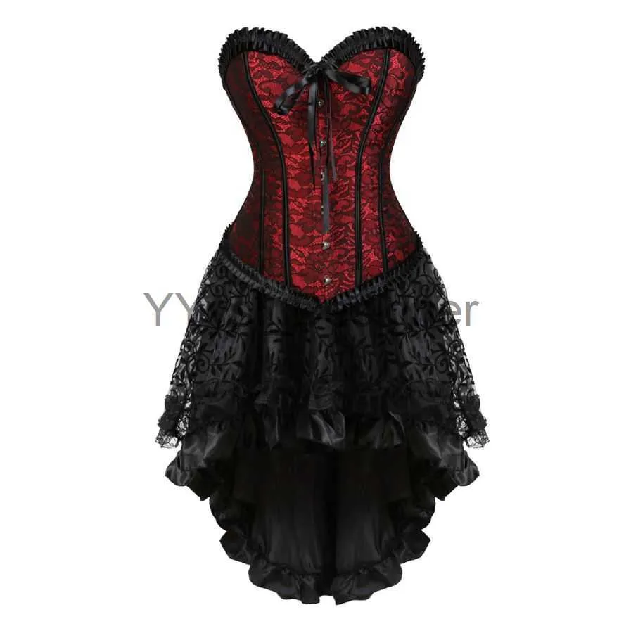 Victorian Vintage Lace Floral Burlesque Corset Dress Set With Waist Cincher  And Gothic Asymmetrical Skirt Plus Size Available Style X0823 From  Yyysl_designer, $14.34