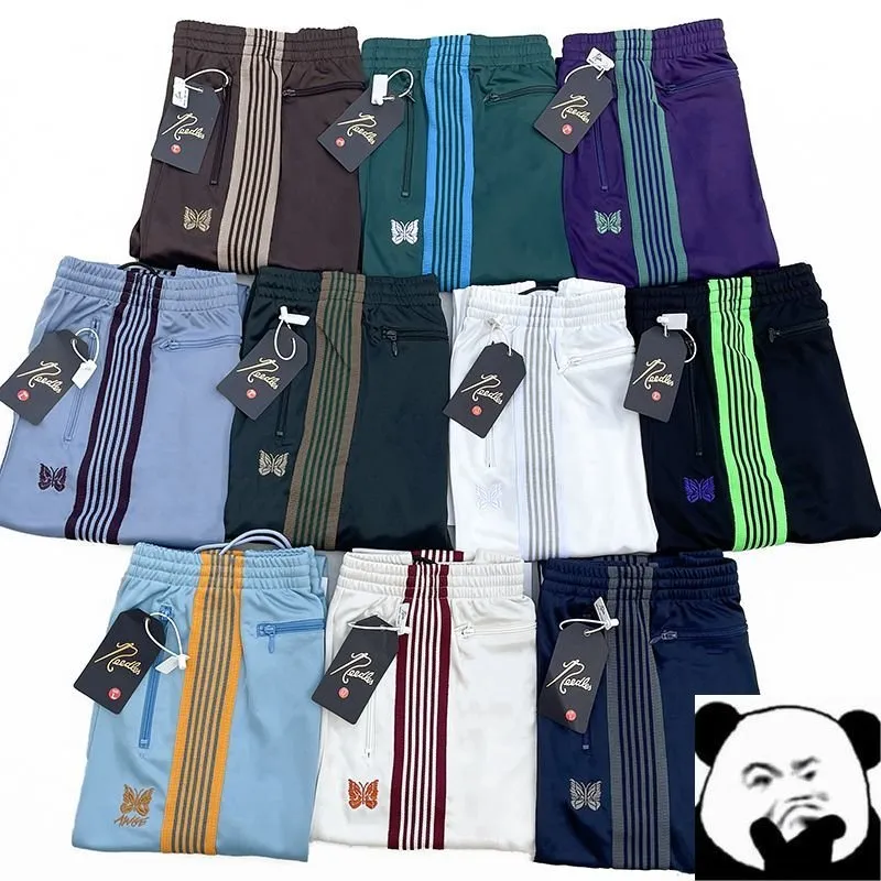 Pantalons pour hommes similaires à toutes les aiguilles noires hommes femmes 1 haute qualité brodé papillon piste droite AWGE pantalon 230822