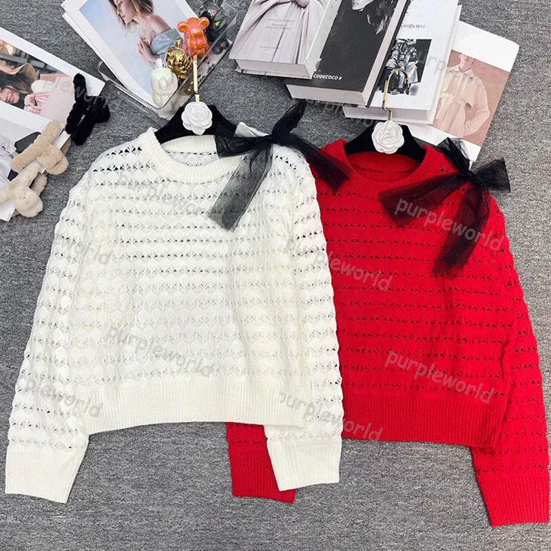 Damenpullover Jumper Designer Hollow Lace Bow Langarm Pullover Casual Fashion Strickwear Top