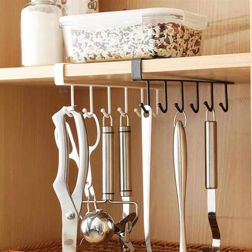 Hooks Rails Storage Racks Cabinet Hook Cup Holder med 6 dubbel rad hängande för kökssked Kaffeorganisatör Kläder Shelf3128