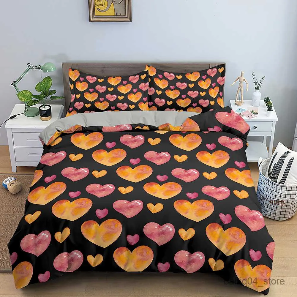 Постилочные наборы роскошные постельные принадлежности набор Love Heart Peed Cover Single Full Cover Cover Comforter Bedding 2/3pcs Set для девочек Женщины R230901