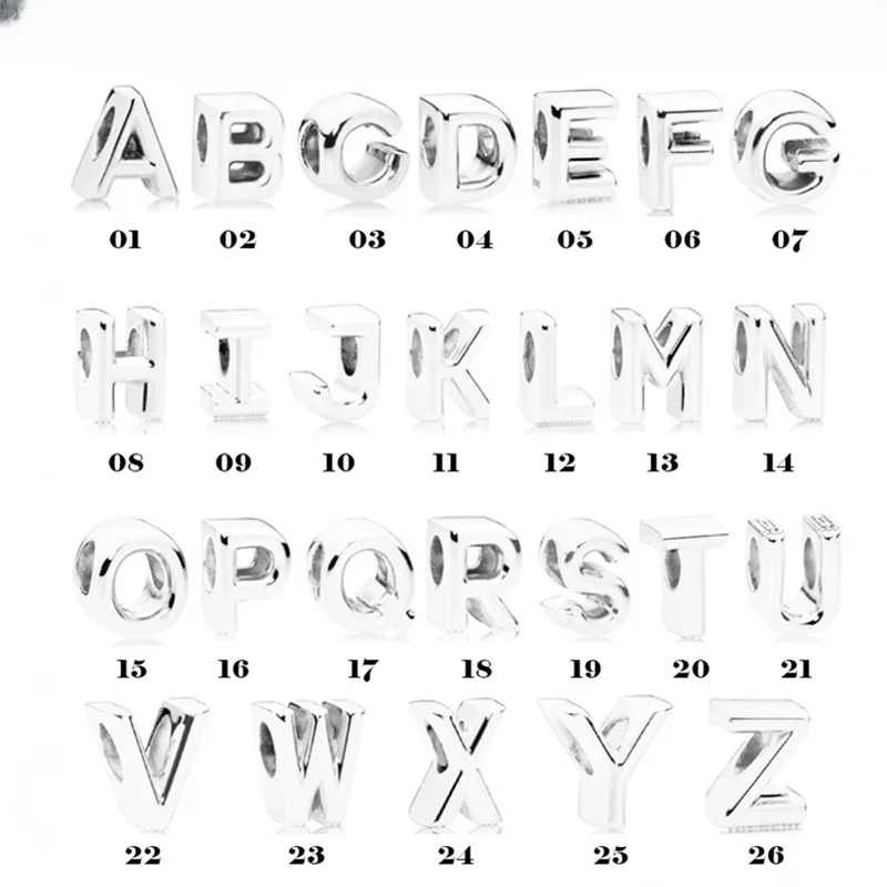 925 Sterling Silver Charm -kralen 26 Engelse letters Beading Diy Accessories San kralen zijn geschikt voor primitieve Pandora's sieraden Gratis levering