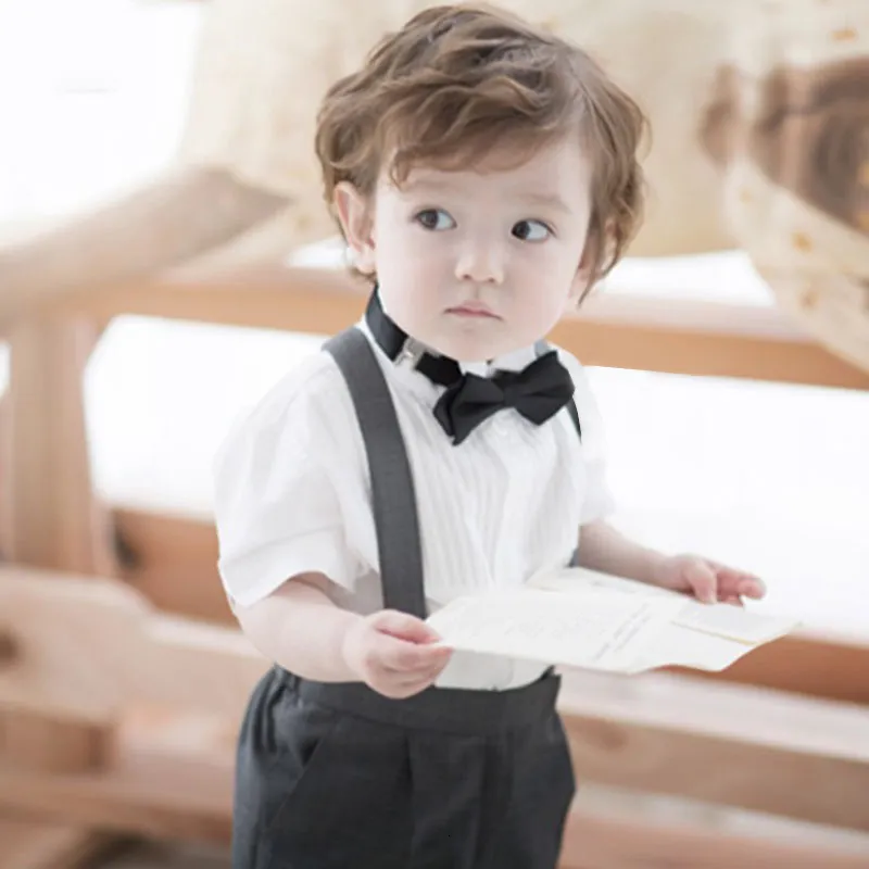 Ensembles de v tements de haute qualit b b gar on bapt me tenue bapt me chemise blanche bretelles salopette costume enfants anniversaire f te de