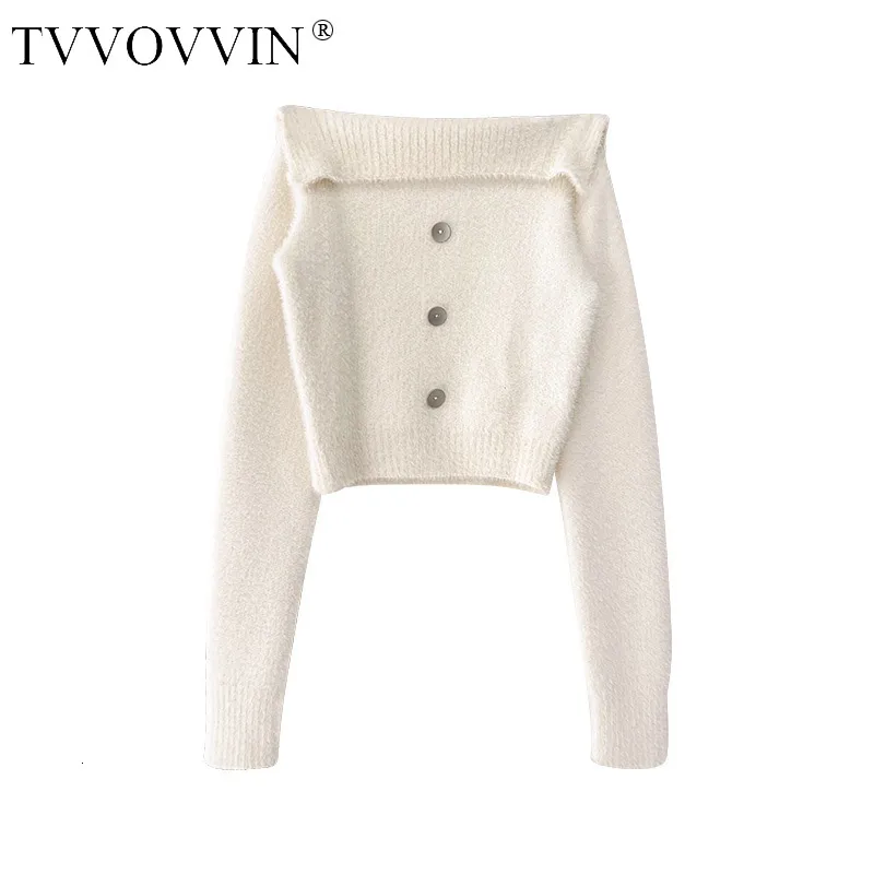 Kvinnors tröjor Womengaga One Shoulder Mohair Knitwear Women Slim Short Long Sleeve Sweater Fashion Sweet Topps 1HX4 230822