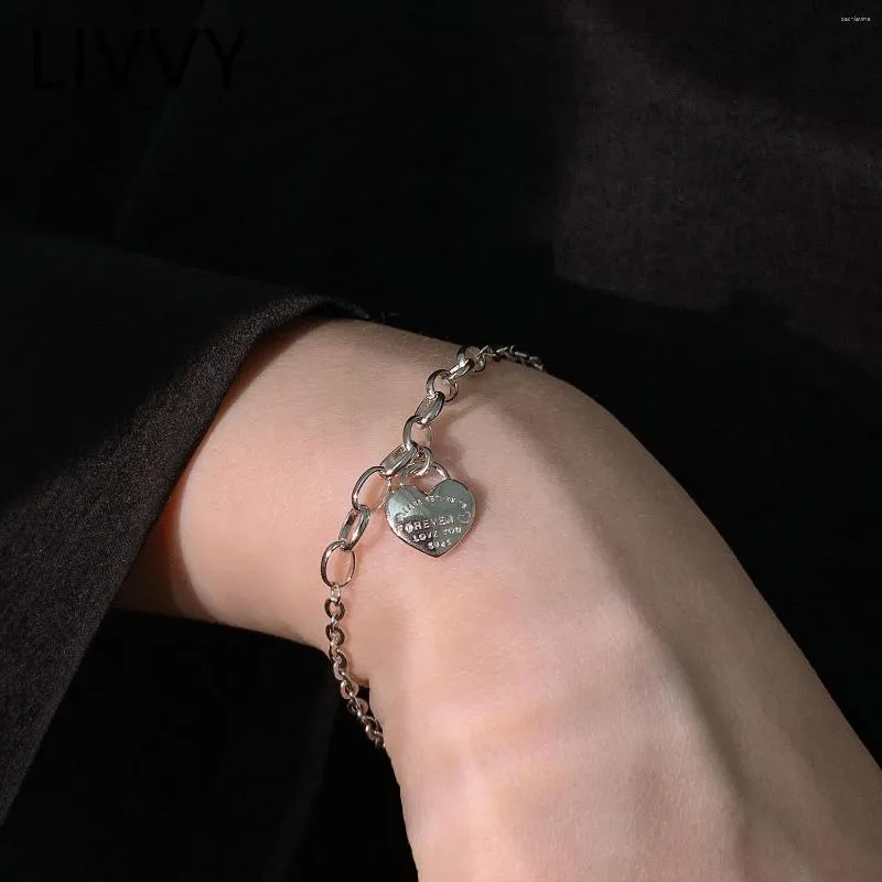 Link Bracelets LIVVY Fashion Girls Silver Color Love Heart Lock Bracelet Design Letter Charms Jewelry For Women Gifts