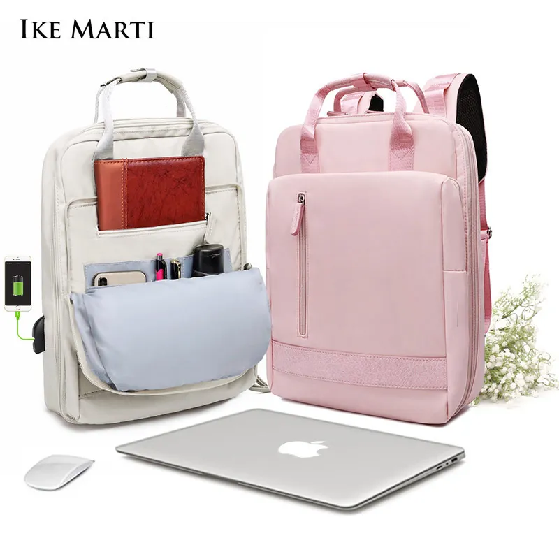 Okul çantaları Ike Marti Kadınlar Backpacks Daypack Bag Kız Moda Sac A Dos Femme Man Su Geçirmez Şarj 156 İnç Dizüstü Bilgisayar Sırt Çantası 230823