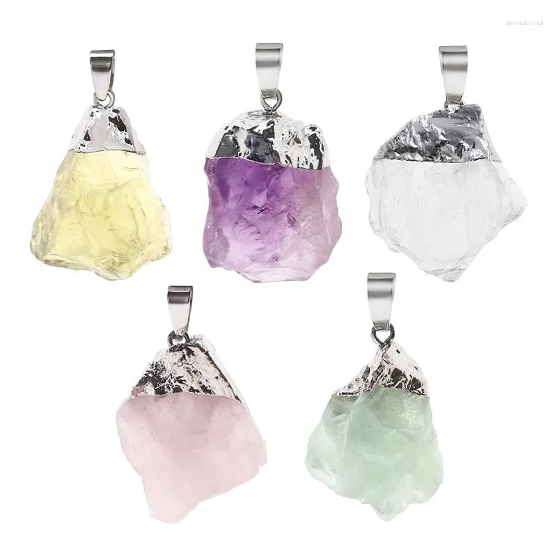 Pendant Necklaces Reiki Healing Stone Rock Mineral Crystal Pendulum Natural Amethysts Fluorite Clear Purple Pink Quartz Femme Girl