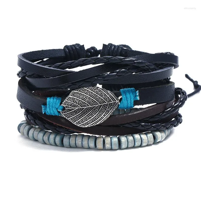 Bangle Adjustable Leather Bracelet 4pcs/set Men Women Casual Jewelry Charm Wristband Punk Style Holiday Party Tribal Vintage Bangles