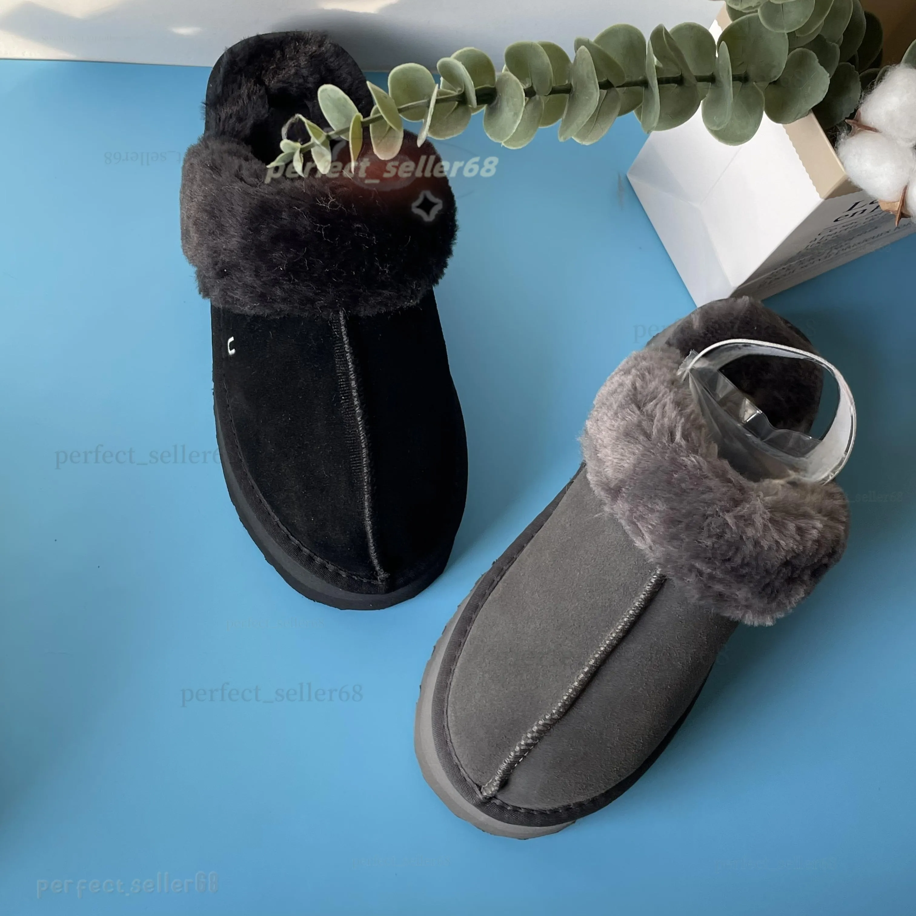 Designerstövlar levererade inom 24 timmar avslappnade sportsandaler Ugity Australian Plush Binding Cotton Towed Sheep Leather Women's Slippers Winter Warm