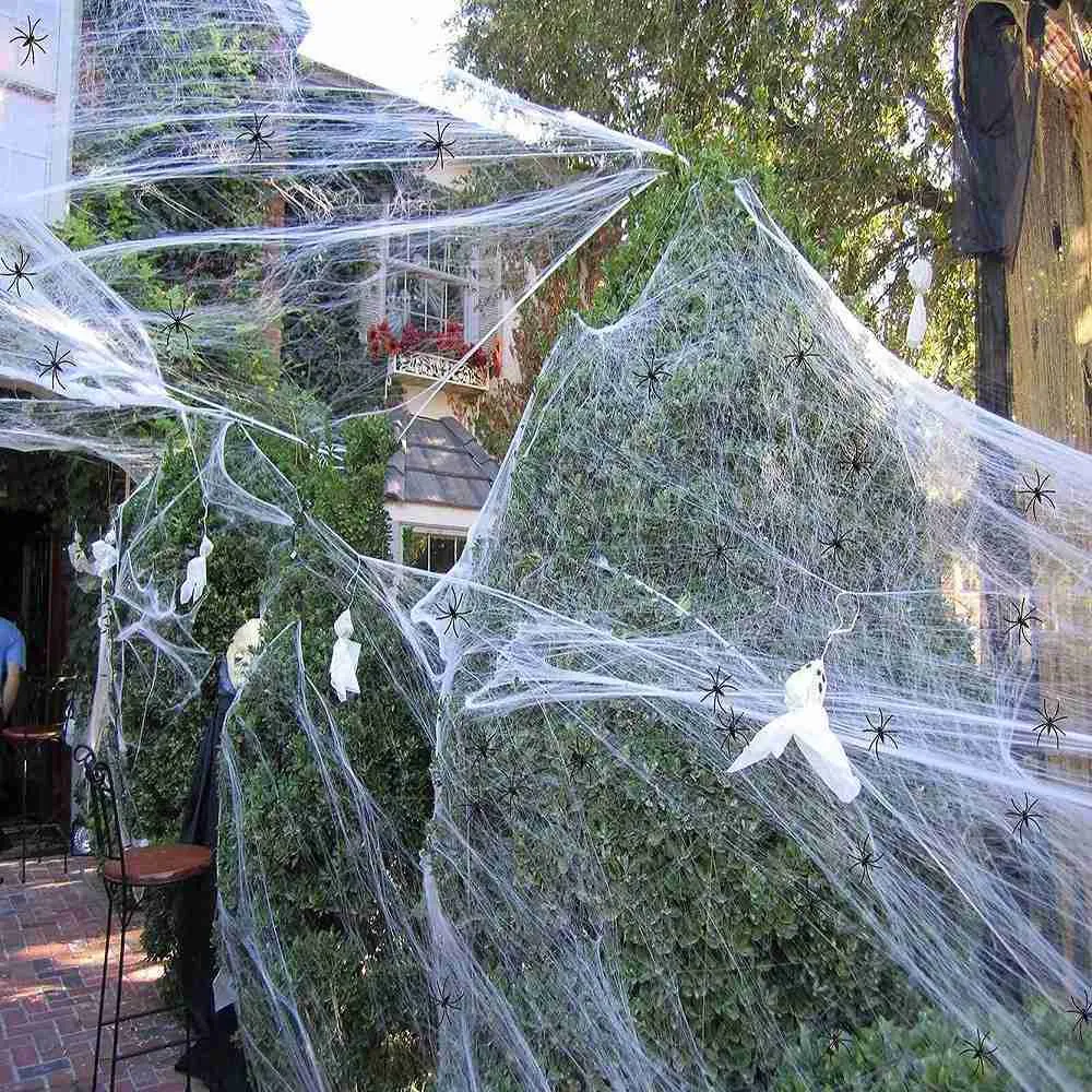 Andra förnödenheter Halloween -dekorationer Artificial Spider Web Super Stretch Cobwebs med falska spindlar Läskig scendekor inomhus utomhus rekvisita L0823