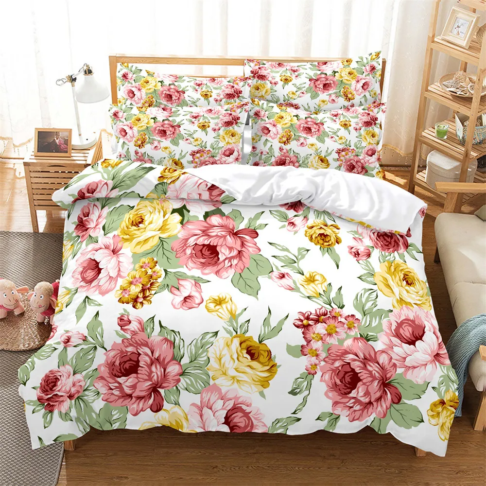 Bedding sets Flowers 3piece Digital Printing Cartoon Plain Weave Craft For North America And Europe Set Queen 230822