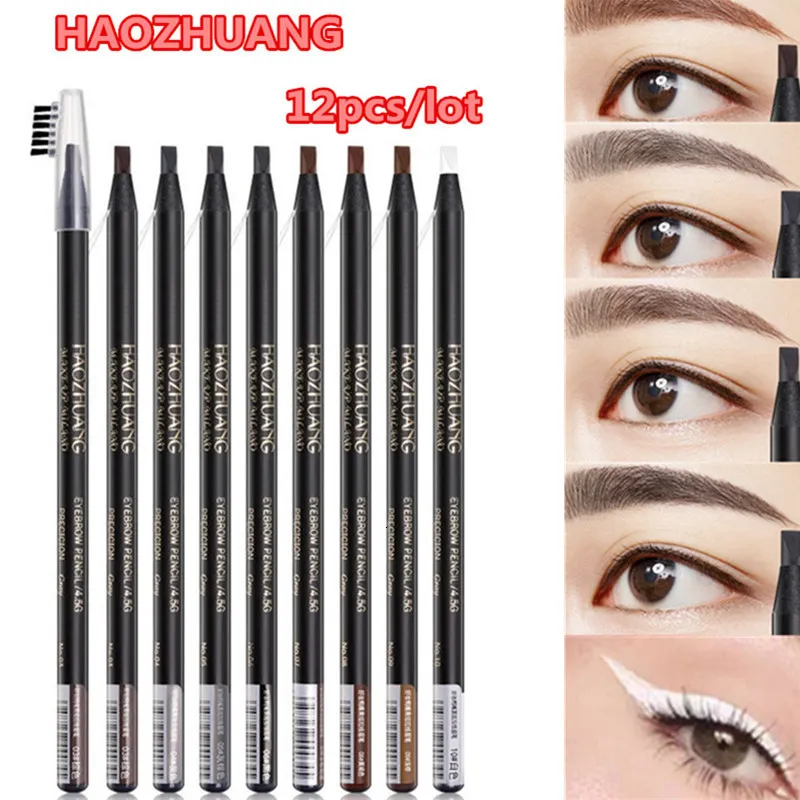 Eyebrow Enhancers 12PCS White Pencil Draw Line Pen Eyeshadow Natural LongLasting Tattoo Tint Waterproof Eye Brow Makeup Beauty Kit 230822