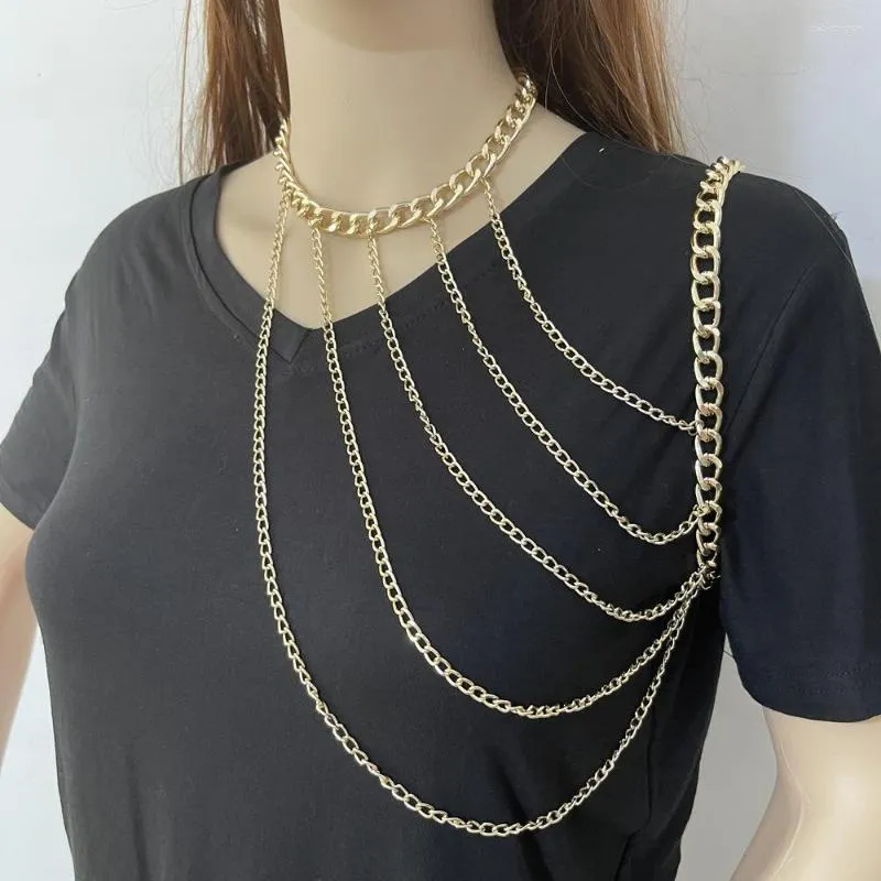 Chains Single Shoulder Tassel Neck And Geometric Body Chain_voghion.com