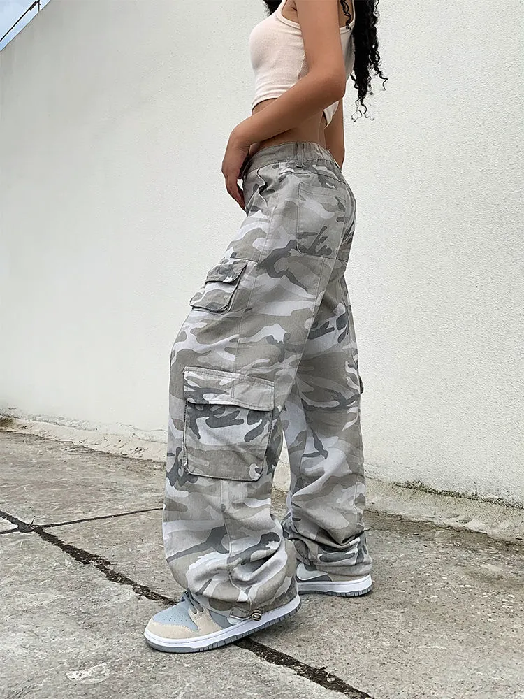 Girls Solid Denim Straight Leg Cargo Pants, Stylish Versatile Cargo  Trousers For Street Outwear, Kids Bottoms