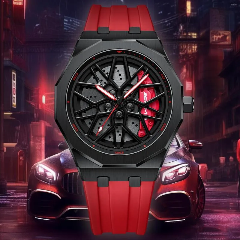 Montres-bracelets Original 3D Real Man Montres étanche Rotation Voiture Rim  Montre Quartz Sports Sports 360 ° Spinning pour hommes Horloge AMG G55